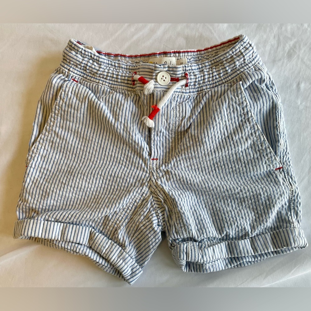 Mini Boden Blue and White Striped Cotton Shorts with Red Accents